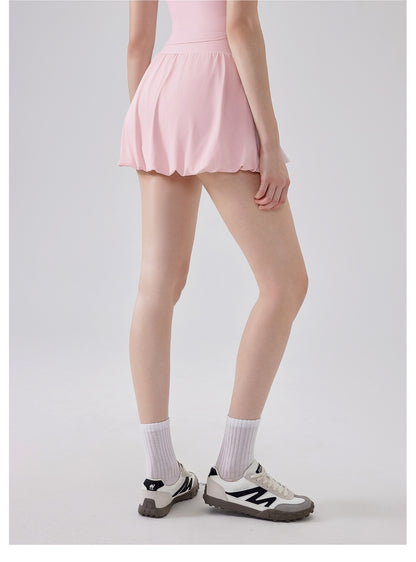 Nude Feel Girl Tennis Skirt High Waist Anti Exposure Bottom Breathable Pocket Puffy Running Sports Skirt