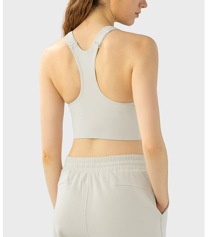 Front Zipper Closure Explosion Proof One Piece Cup Sports Underwear Adjustable Wide Shoulder Strap Support Shockproof Sports Bra