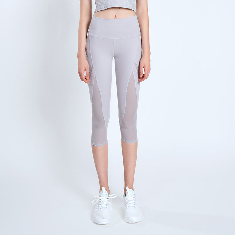 Mesh Cropped Pants Women High Waist Hip Lift Fitness Training Pants Slimming Leg Shaping Yoga Tights