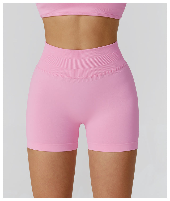 Sollinarry Seamless Yoga Shorts High Waist Pleated Peach Hip Slim Fitness Clothes Outdoor Running Exercise Shorts