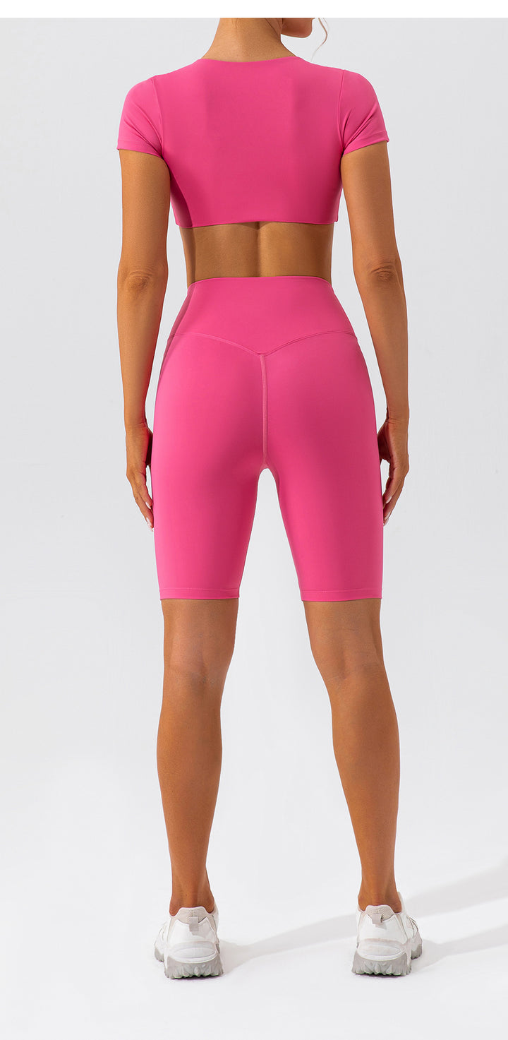 Summer Yoga Clothes Shorts Suit Short Sleeve Beauty Back Running Quick Drying Exercise Yoga Clothes Suit Women