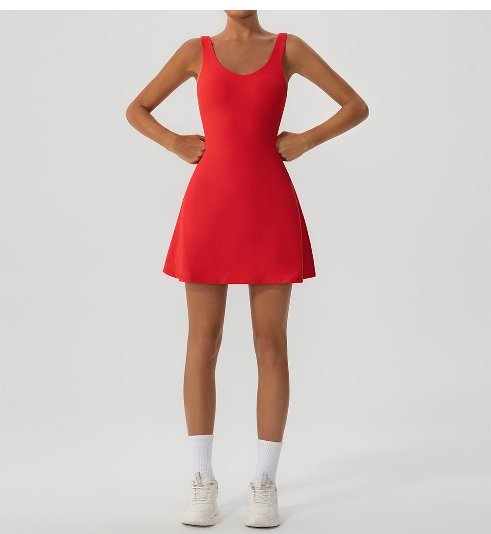 Indoor Outdoor Faux Two Piece Anti Exposure Tennis Dress High Elastic Belt Chest Pad Sports Outdoor Yoga Clothes Dress