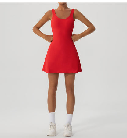 Indoor Outdoor Faux Two Piece Anti Exposure Tennis Dress High Elastic Belt Chest Pad Sports Outdoor Yoga Clothes Dress