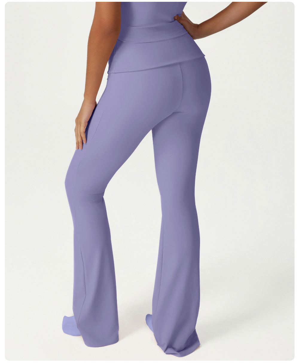 Folding High Waist Hip Lift Yoga Pants Casual Slim Fit Wide Leg Bell Bottoms Sports Fitness Outdoor All Matching Trousers