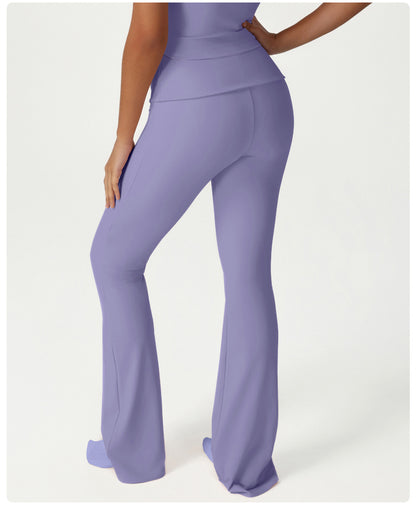 Folding High Waist Hip Lift Yoga Pants Casual Slim Fit Wide Leg Bell Bottoms Sports Fitness Outdoor All Matching Trousers