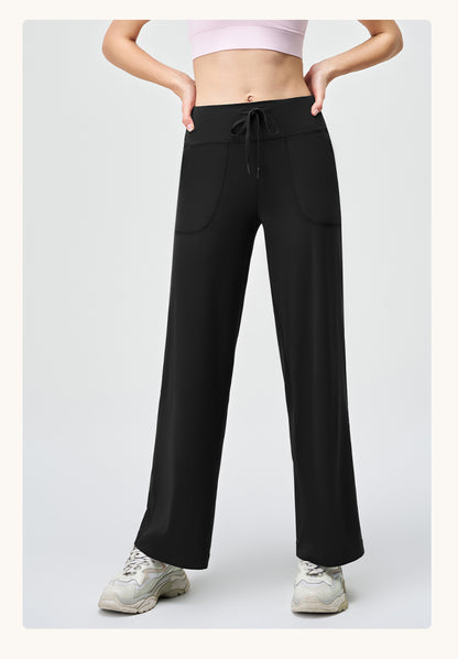 Spring Summer Micro Pull Yoga Pants Women High Waist Belly Contracting Outer Wear Hip Lifting Shaping Side Pocket Draping Wide Leg Pants