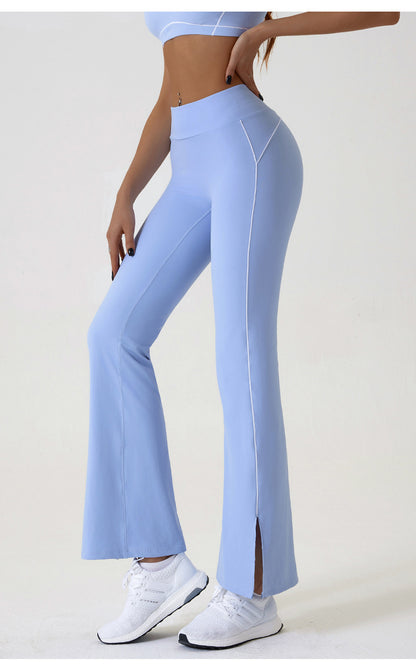 Summer High Waist Tight Nude Feel Hip Raise Yoga Pants Women Dance Fitness Outdoor Sports Horn Split Trousers