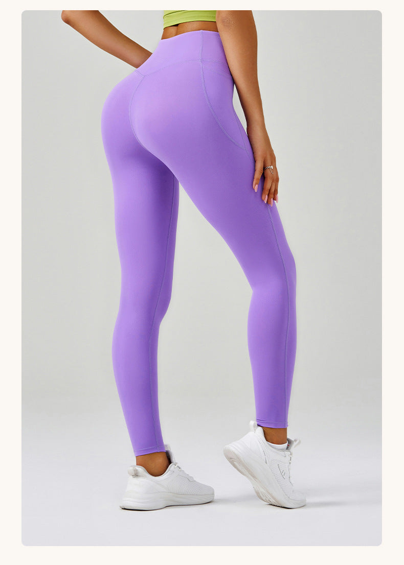 Brushed Yoga Pants Women Cloud Feeling No Embarrassment Line Pocket Yoga Clothes High Waist Peach Hip Trousers