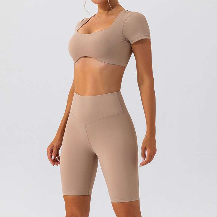 Summer Yoga Clothes Shorts Suit Short Sleeve Beauty Back Running Quick Drying Exercise Yoga Clothes Suit Women