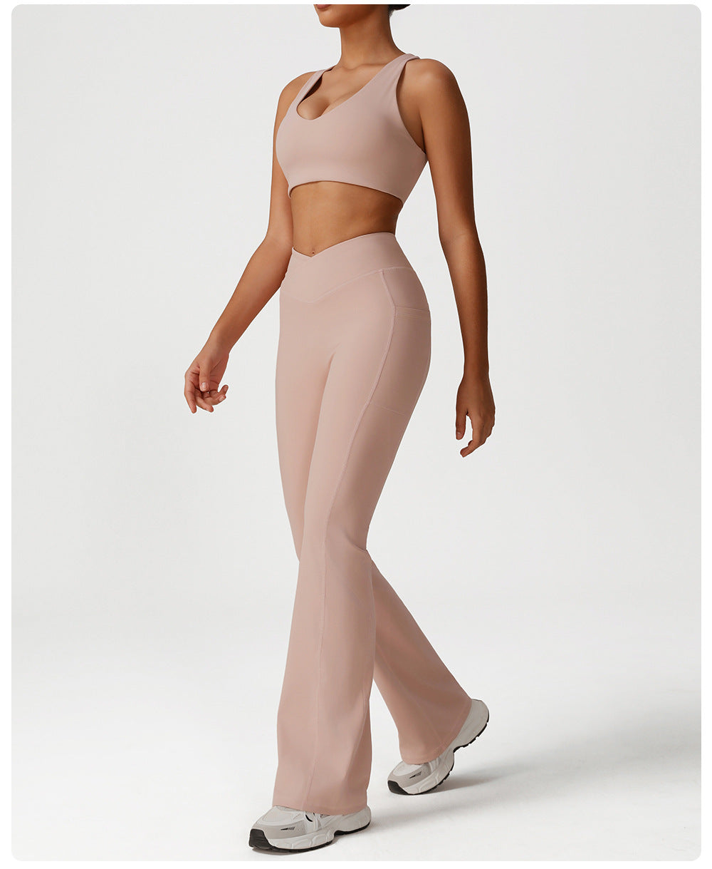 Cross High Waist Yoga Bell-Bottom Pants Women Dance Sports Wide Leg Pants Casual Hip Lifting Fitness Bootcut Trousers