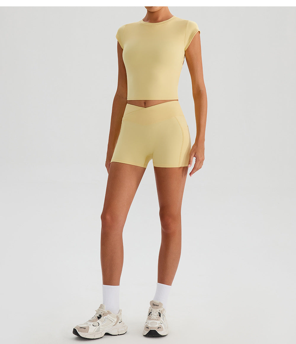 Nude Feel Sports T shirt Removable Fixed Chest Pad Yoga Short Sleeve Sexy Backless Skinny Fitness Vest