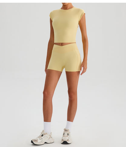 Nude Feel Sports T shirt Removable Fixed Chest Pad Yoga Short Sleeve Sexy Backless Skinny Fitness Vest