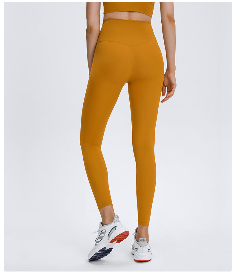 Diqian Non Embarrassing Line Skin Friendly Nude Feel Yoga Pants High Waist Shaping Stretch Sports Ninth Pants Women