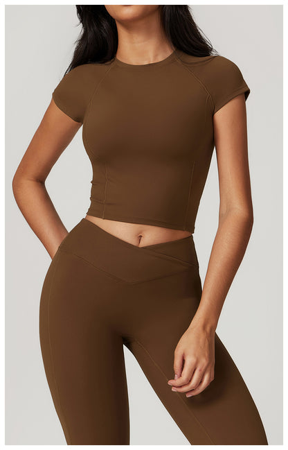 Sollinarry Eco Friendly Recycled High Strength Flying Sleeve Running Fitness Short Sleeved Sports T Shirt Women Tight Quick Drying Yoga Clothes