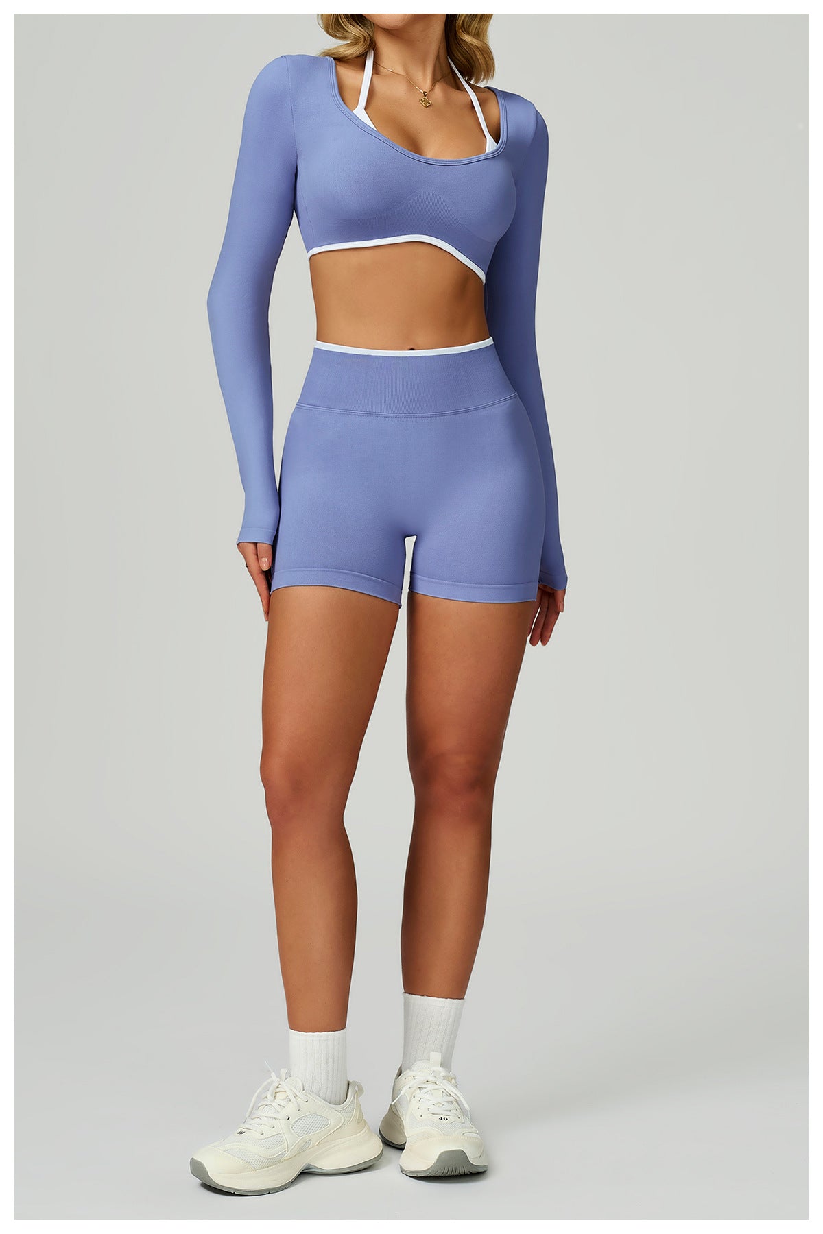 Yoga Long Sleeve Faux Two Piece Short Slim Fit Yoga T shirt Running Sports Workout Clothes