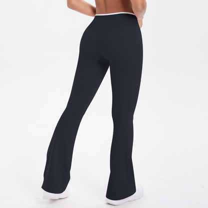 Yoga Pants Micro Pull Contrast Colour Cross High Waist Wide Leg Bell Bottoms Women Sports Fitness Pants