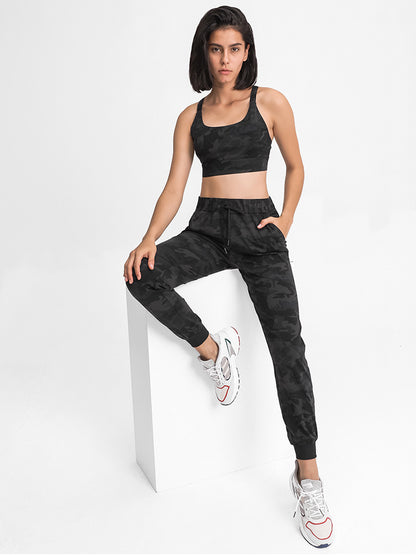 Spring Summer Elastic Lace-up Waist Yoga Pants Simple Straight Sports Casual Elastic Ankle-Tied Cropped Pants for Women