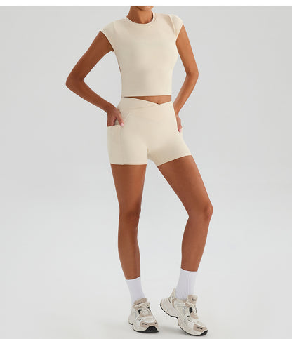 Nude Feel Sports T shirt Removable Fixed Chest Pad Yoga Short Sleeve Sexy Backless Skinny Fitness Vest