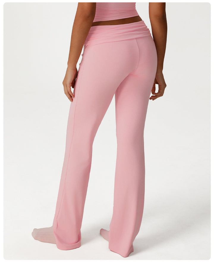 Pleated Micro Pull Yoga Pants High Waist Belly Contracting Running Sports Wide Legs Trousers Fitted All Matching Casual Bell Bottom Pants