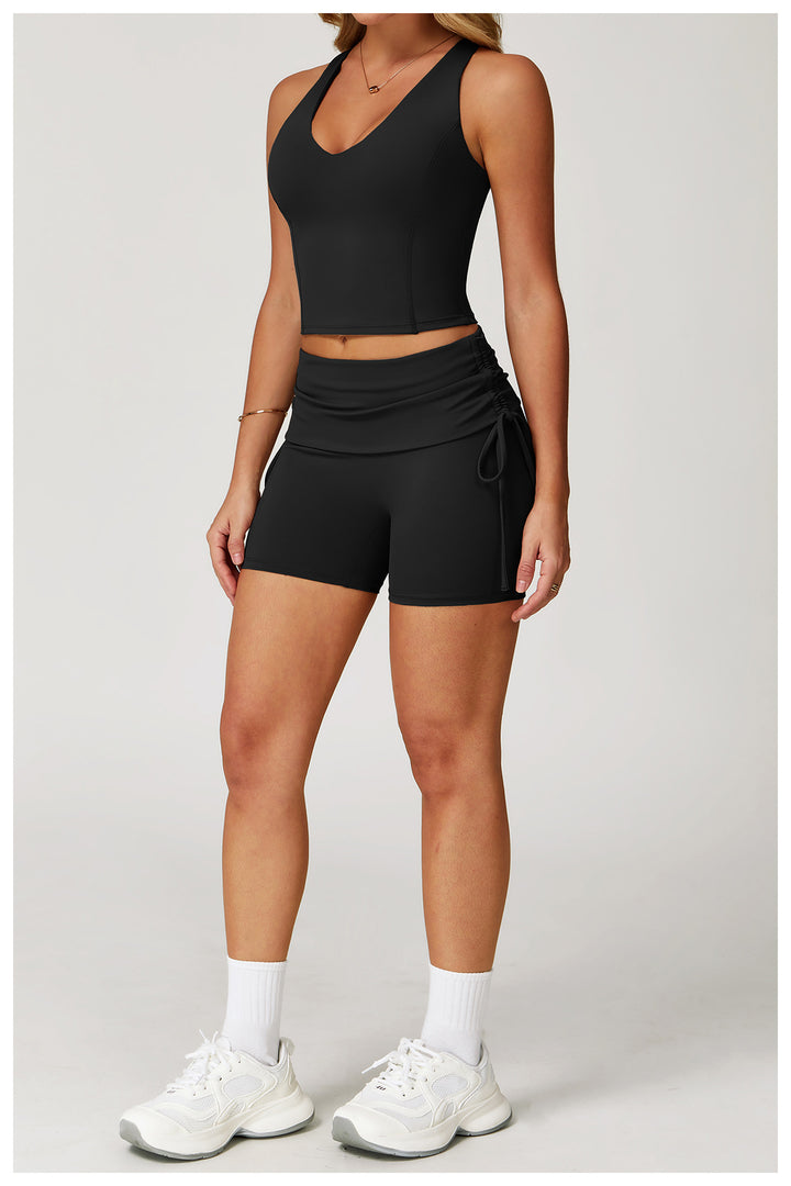Sollinarry Waist Turning Nude Feel Tight Yoga Shorts Drawstring Outerwear Casual Pants Pilates Sports Shorts for Women