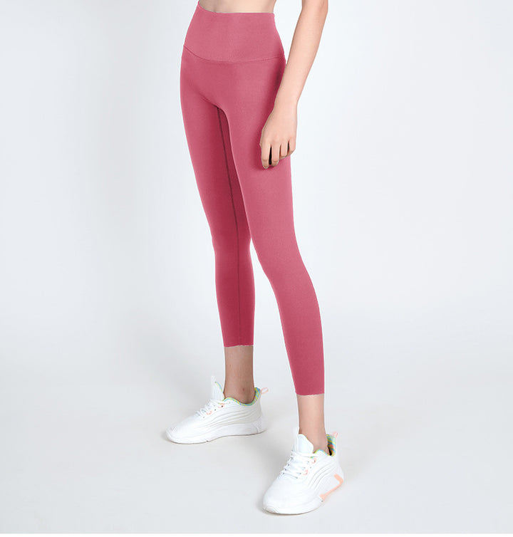 Spring Summer Nude Feel Yoga Pants Back Waist Pocket Earphone Hole High Waist Stretch Yoga Ninth Pants
