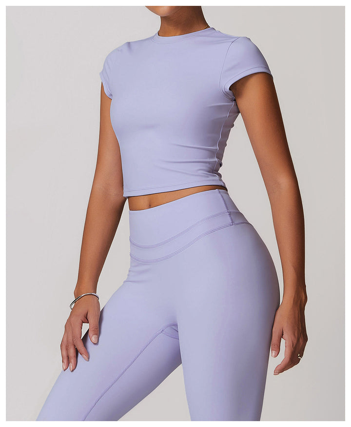Sollinarry Exercise Yoga Clothes Women Brushed Tight Back Yoga Short Sleeve Running Workout T Shirt Top