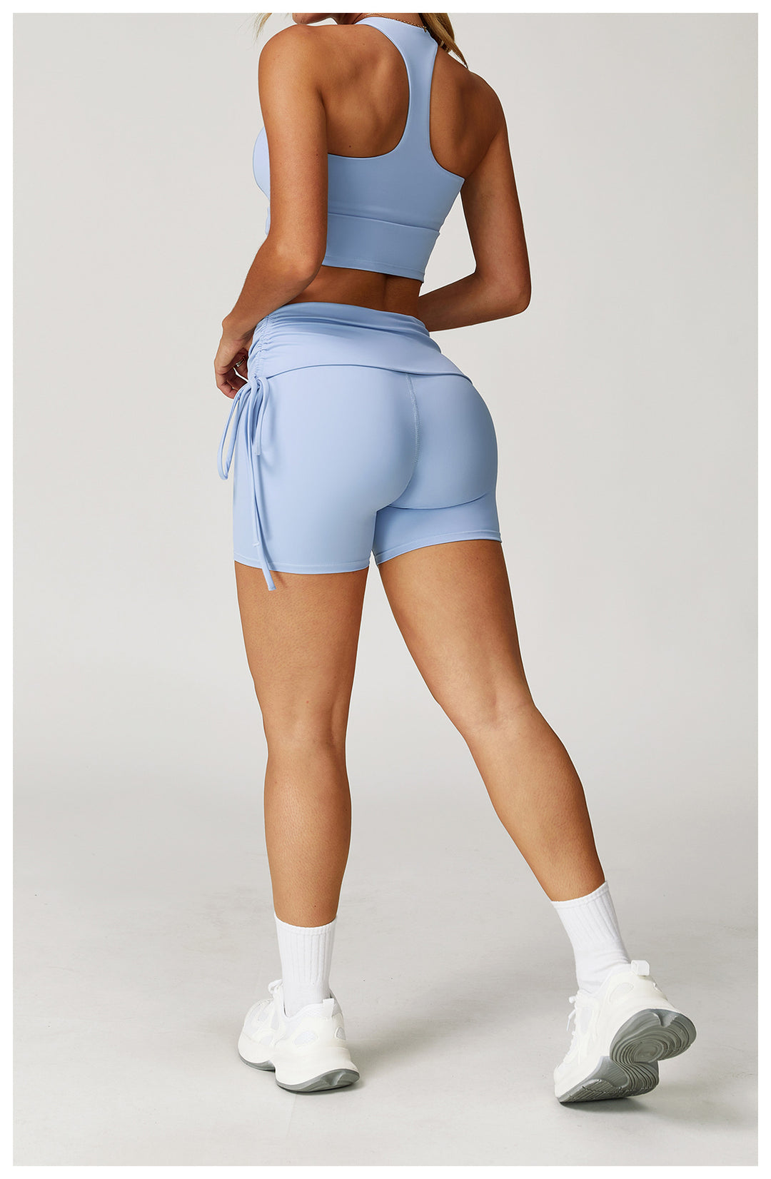 Sollinarry Waist Turning Nude Feel Tight Yoga Shorts Drawstring Outerwear Casual Pants Pilates Sports Shorts for Women