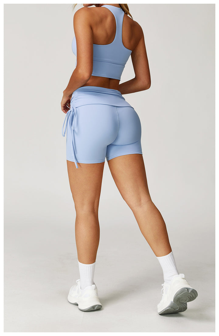 Sollinarry Waist Turning Nude Feel Tight Yoga Shorts Drawstring Outerwear Casual Pants Pilates Sports Shorts for Women