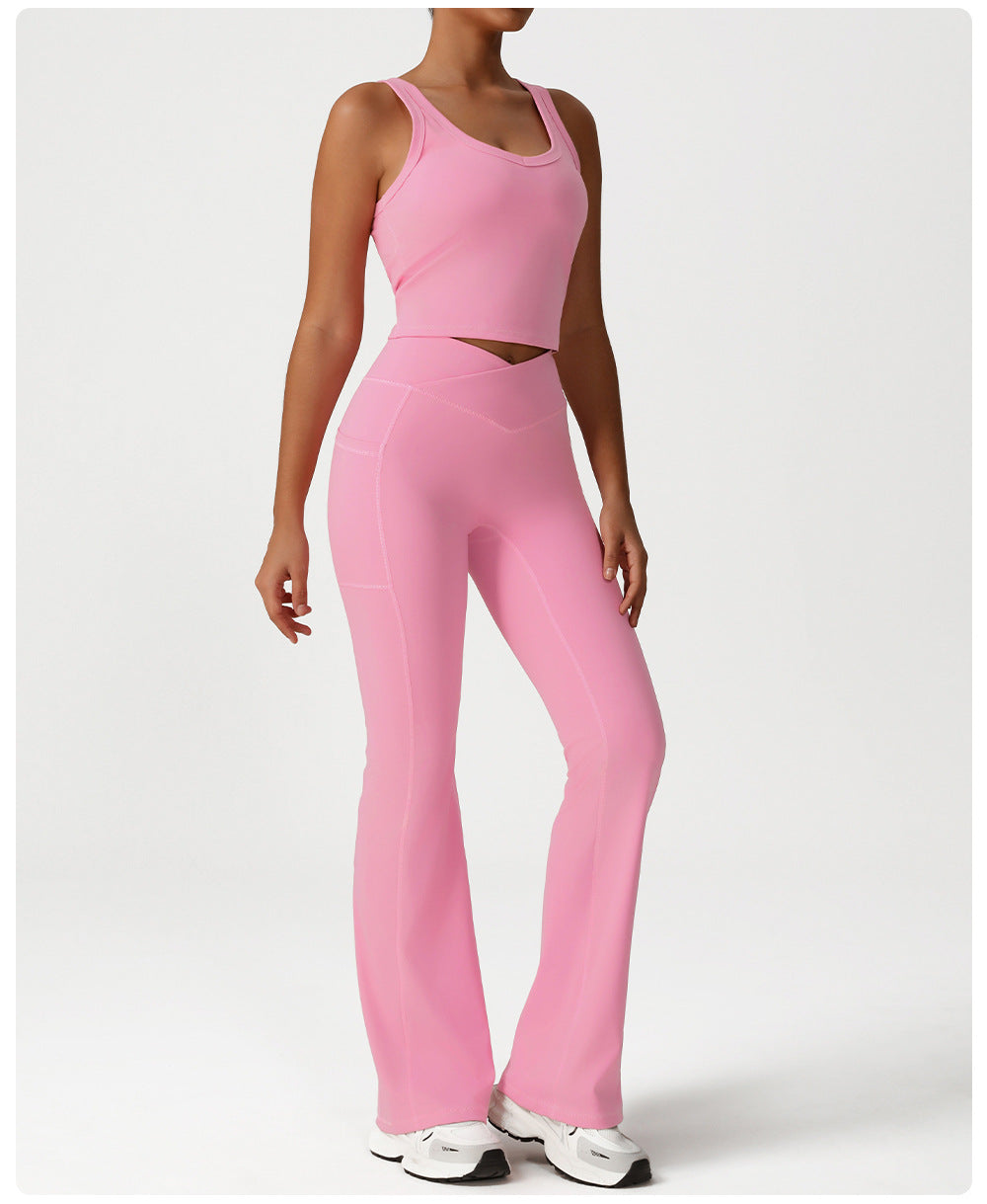 Cross High Waist Yoga Bell-Bottom Pants Women Dance Sports Wide Leg Pants Casual Hip Lifting Fitness Bootcut Trousers