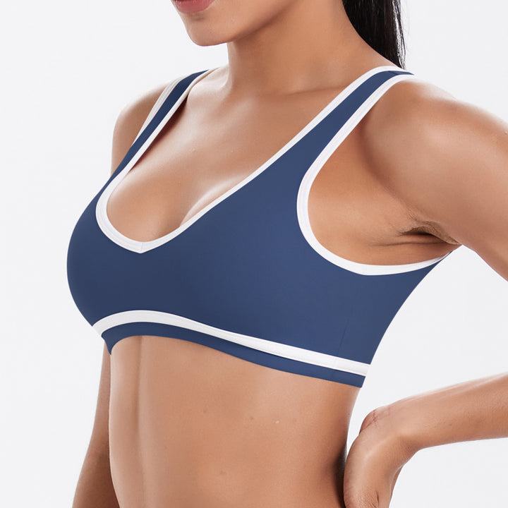 Tight Nude Feel Contrast Color Sports Back Shaping Women Backless Yoga Bra Tennis Workout Clothes Outer Wear Sports Top