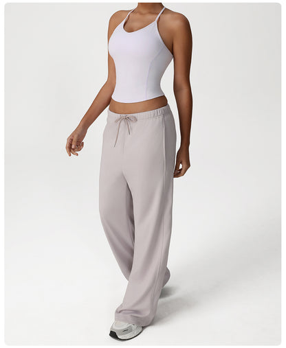 Nude Feel Casual Sports Pants Loose Pockets Straight Wide Leg Pants Dance Training Yoga Pants Running Fitness Pants
