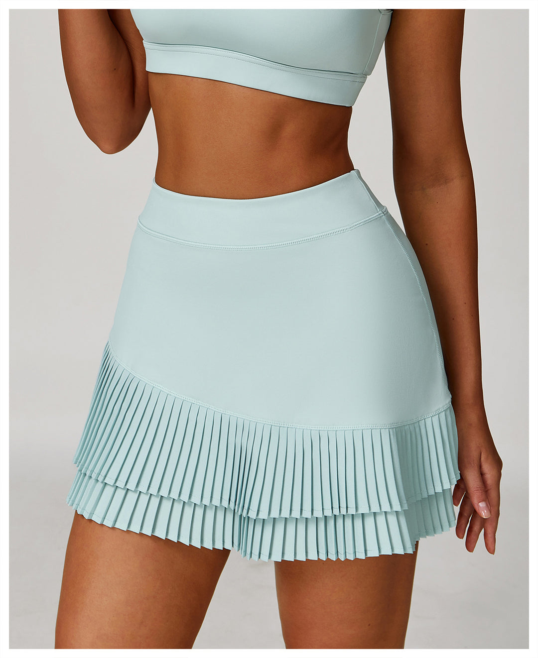 Sollinarry Sports Skirt Nude Feel High Waist Belly Wrap Pleated Skirt Anti Exposure Bottom Shorts Pocket Skirt