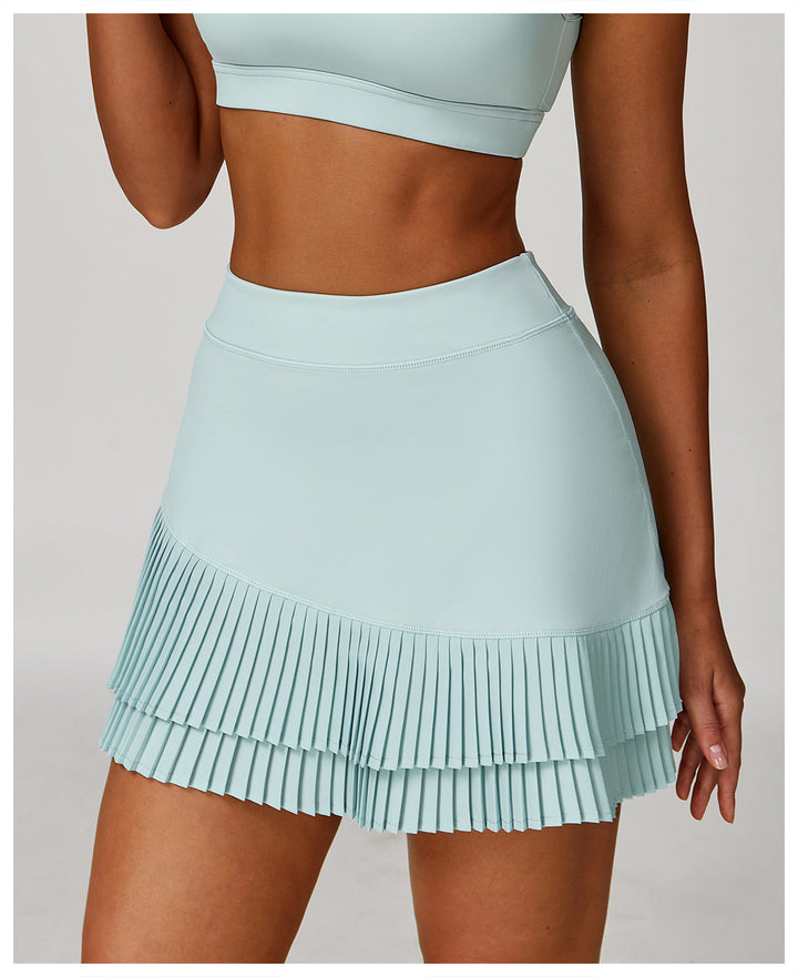 Sollinarry Sports Skirt Nude Feel High Waist Belly Wrap Pleated Skirt Anti Exposure Bottom Shorts Pocket Skirt