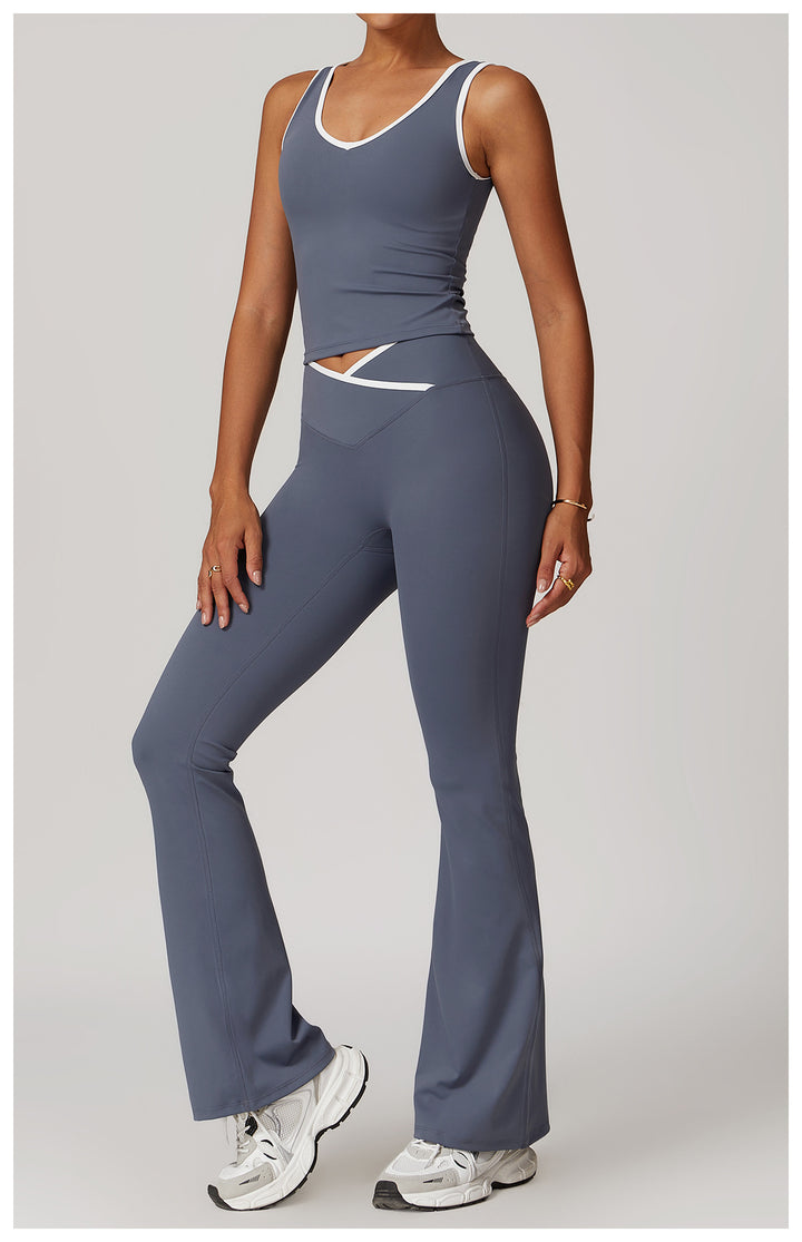Sollinarry Cross High Top Sports Suit Women Contrast Color Backless Tight Nude Feel Yoga Suit Suit Running Fitness Yoga Wear