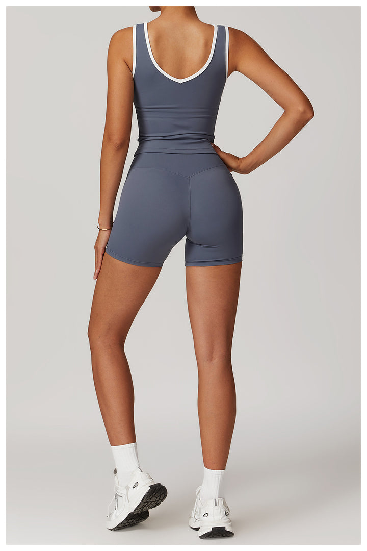Sollinarry Cross High Top Sports Suit Women Contrast Color Backless Tight Nude Feel Yoga Suit Suit Running Fitness Yoga Wear