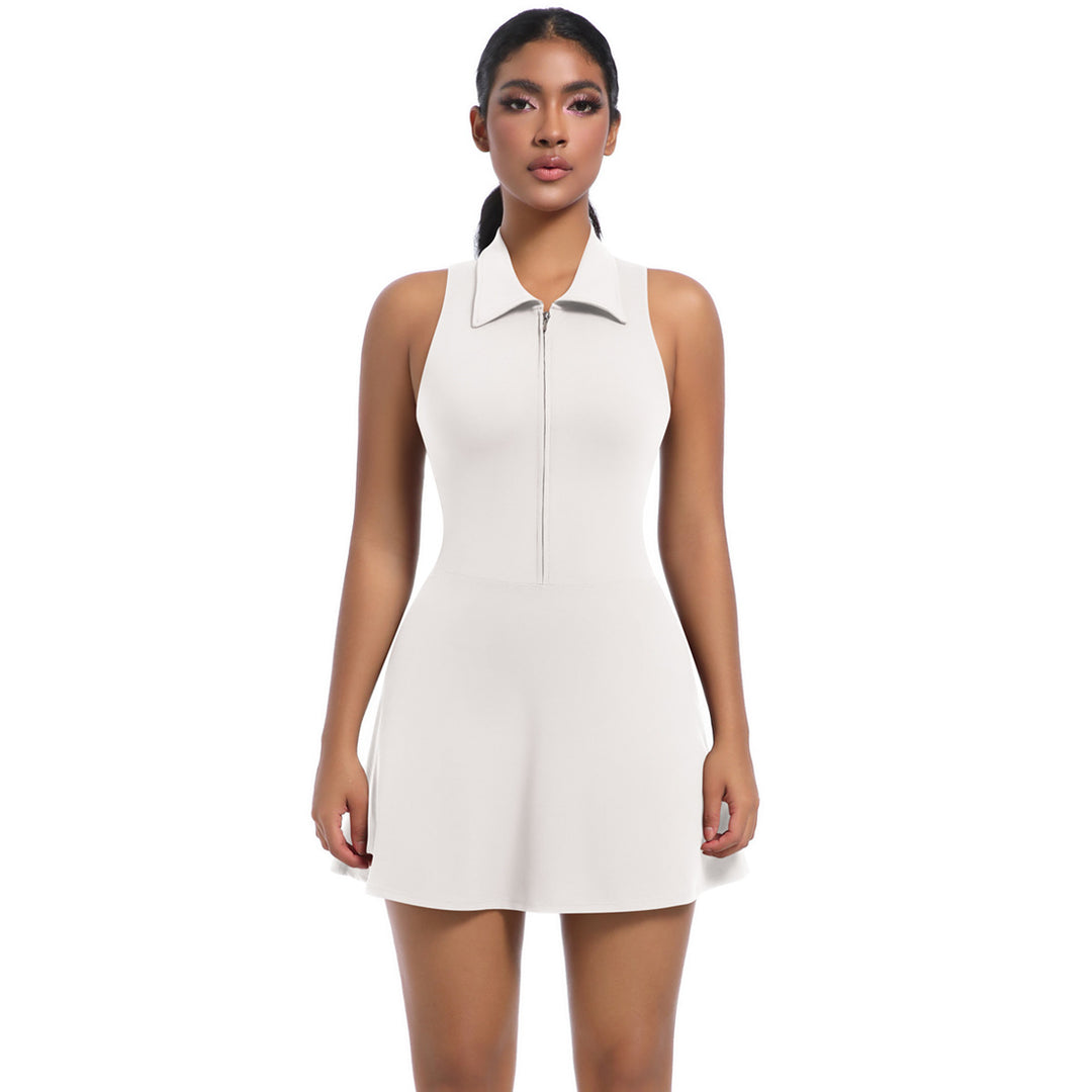 Slimming High Top Sports Dress Running Golf Tennis Zipper Collared Workout Clothes