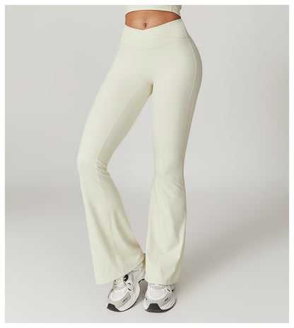 Sollinarry Sustainable Recycled Quick Dry Hip Raise Yoga Bell Bottom Pants Nude Feel Cross High Waist Tight Casual Sports Wide Leg Pants