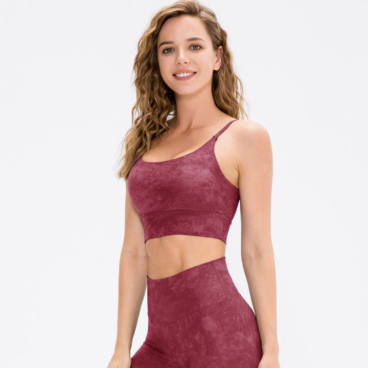 Printed Yoga Bra Women High Elastic Running Sports Underwear with Chest Pad Double Sided Nude Feel Workout Clothes Vest