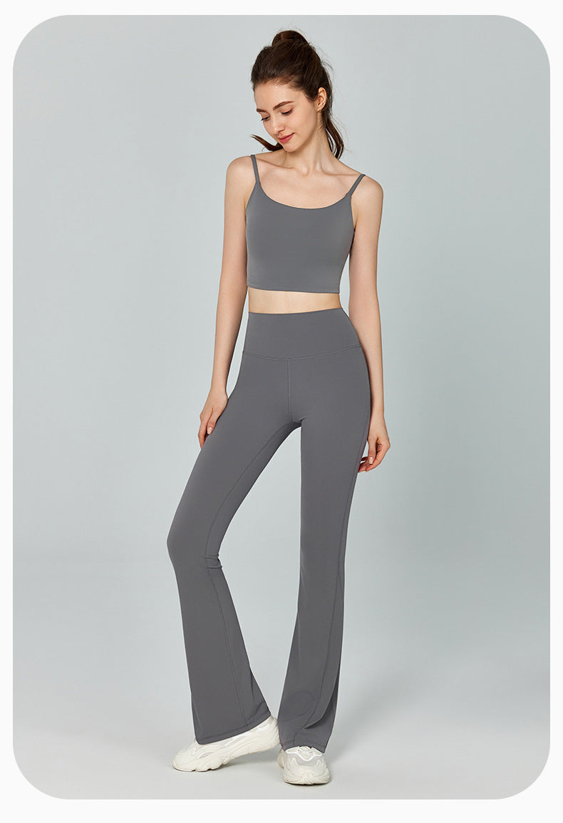 Thin Gao Shi Line Yoga Trousers Women High Waist Hip Lift Fitness Bell Bottom Pants Slim Slimming Wide Leg Pants Outer Wear