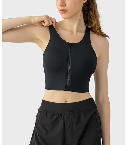 Front Zipper Closure Explosion Proof One Piece Cup Sports Underwear Adjustable Wide Shoulder Strap Support Shockproof Sports Bra