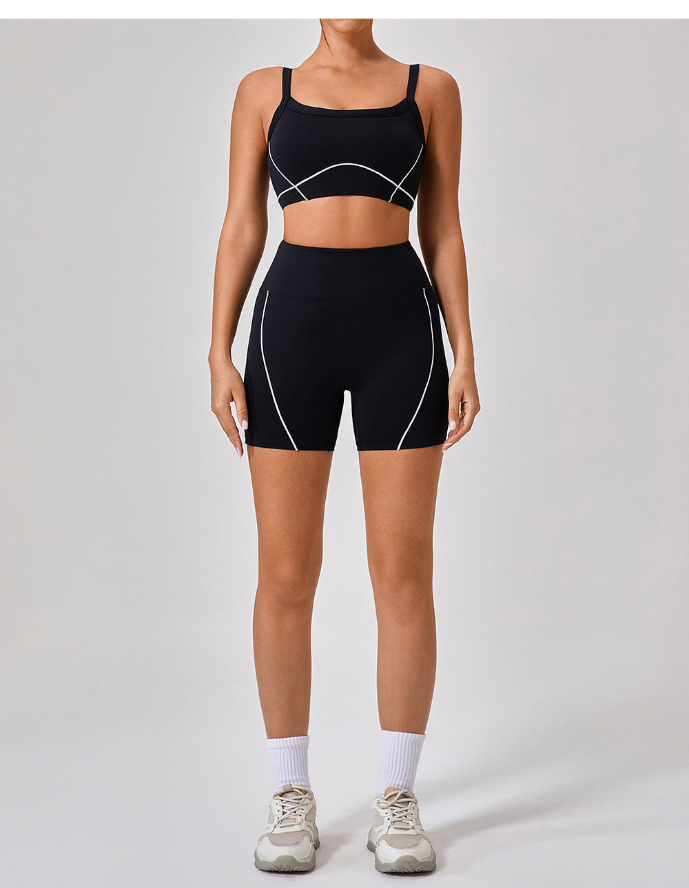 Nude Feel Tight Outdoor Sports Underwear Women Spaghetti Strap Contrast Color Suit Sling Yoga Clothes