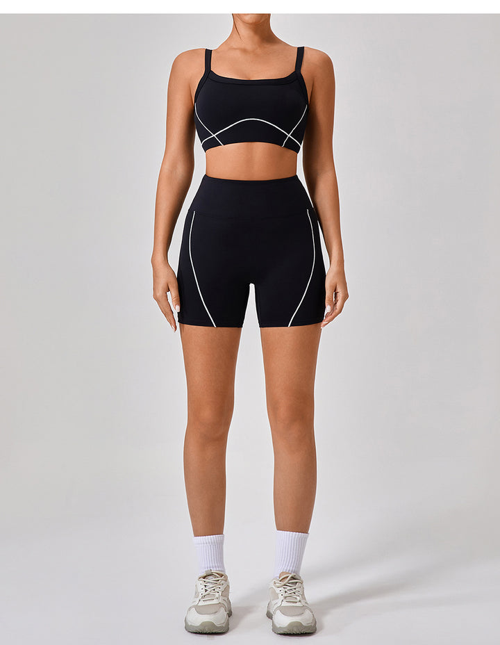 Nude Feel Tight Outdoor Sports Underwear Women Spaghetti Strap Contrast Color Suit Sling Yoga Clothes
