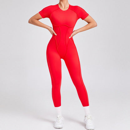 Autumn Winter Three Dimensional Backless Tight Short Sleeved Trousers Jumpsuit One Piece Sports Yoga Jumpsuit