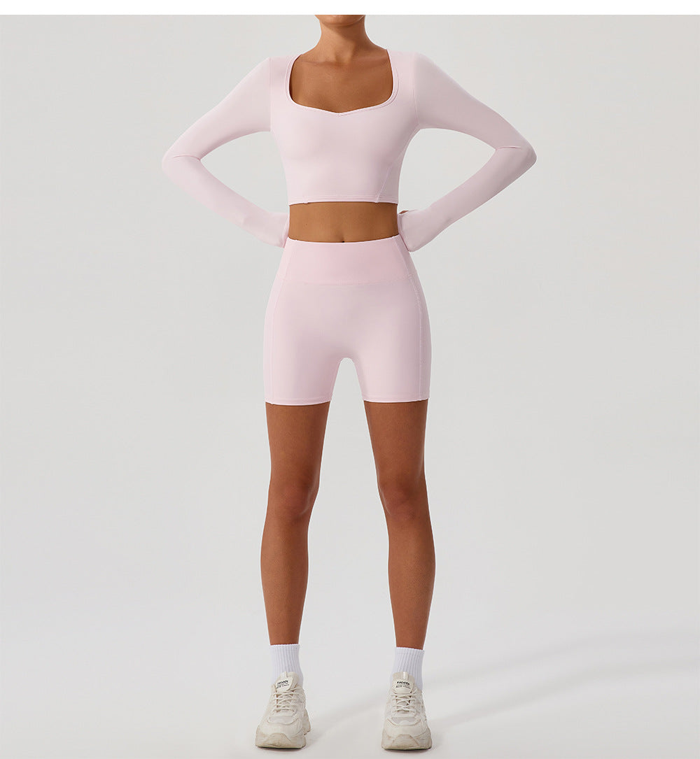 Autumn Winter Nude Feel Yoga Clothes Long Cuff Finger Dance Pilates Workout Clothes Top for Women