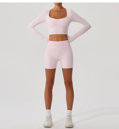 Autumn Winter Nude Feel Yoga Clothes Long Cuff Finger Dance Pilates Workout Clothes Top for Women