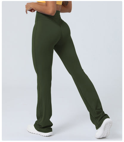 Nude Feel Tight Dance Wide Leg Pants Hip Raise High Waist Casual Flared Pants Fitness Sports Yoga Pants Women