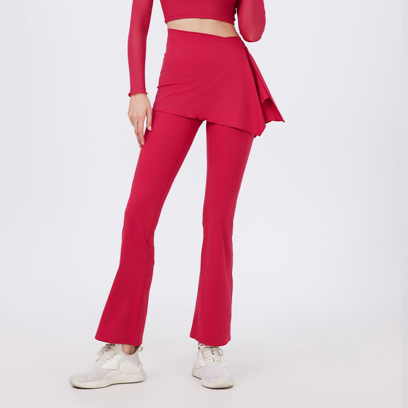 Two Piece Set High Waist Pleated Hip Lifting Nude Feel Yoga Pants Fart Curtain Outer Wear Running Workout Pants Breathable Fitness Bell Bottom Pants