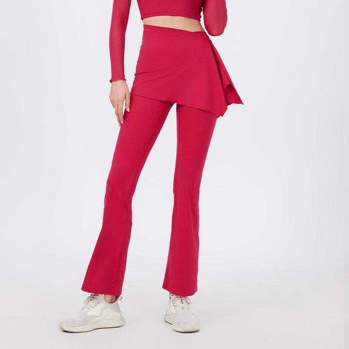 Two Piece Set High Waist Pleated Hip Lifting Nude Feel Yoga Pants Fart Curtain Outer Wear Running Workout Pants Breathable Fitness Bell Bottom Pants