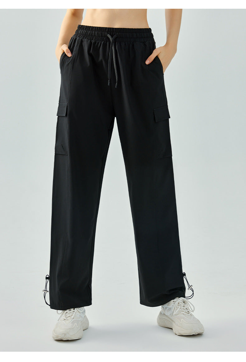 High Waist Yoga Wide Leg Pants Loose Fitted Figure Flattering Sports Pants Women Casual Sports Straight Pocket Fitness Pants