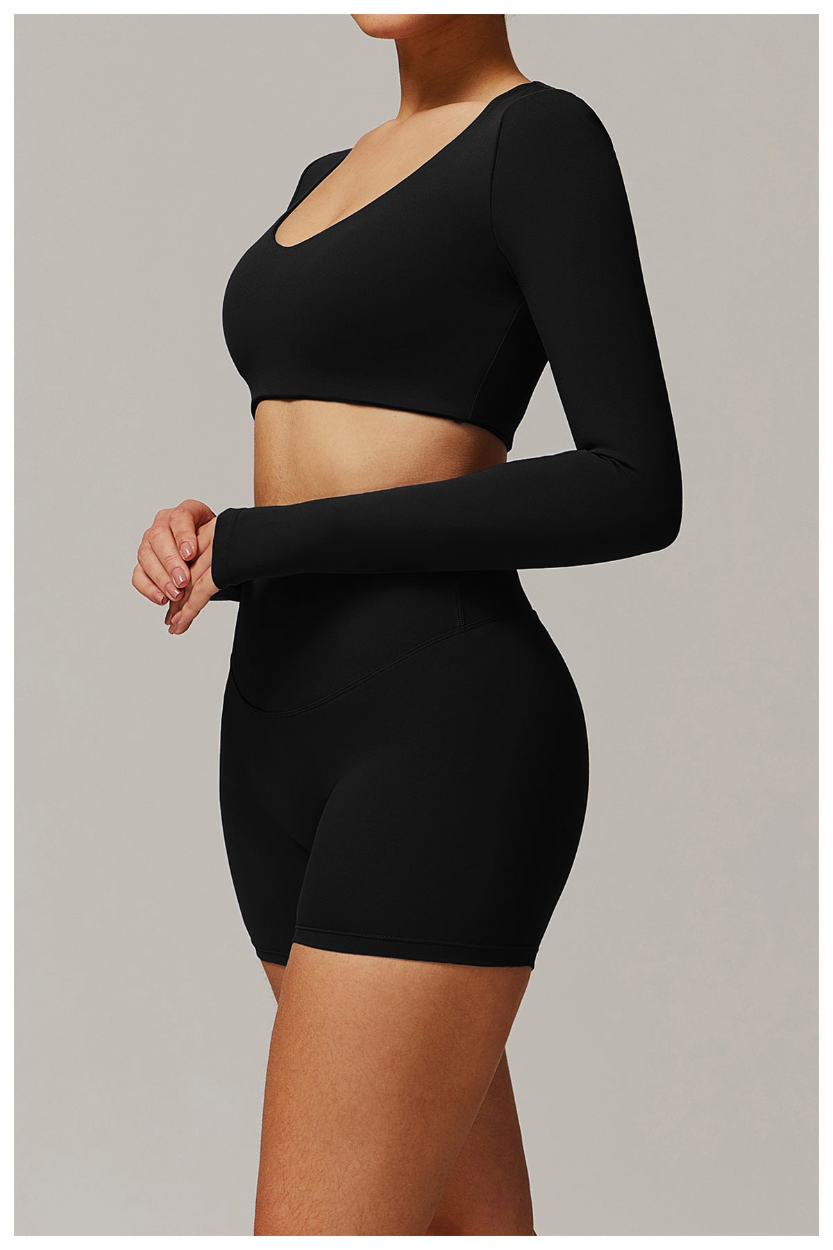 Sollinarry Tight Quick Drying Yoga Long Sleeved Women V neck Short Slimming Top Running Sports Fitness T shirt